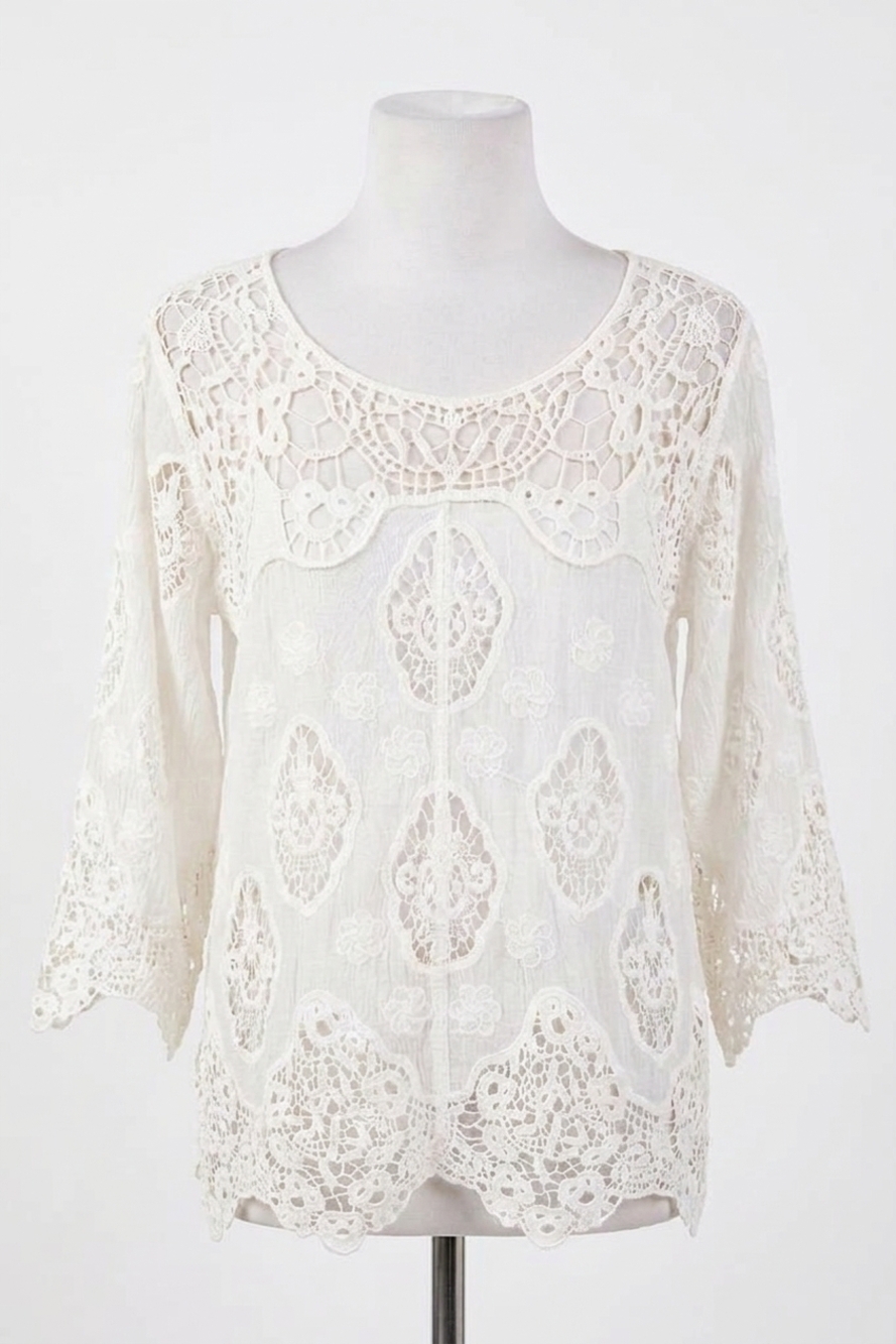 NEW BLUIVY boho sheer crochet top in ivory